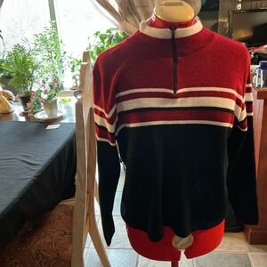 Red and Black Striped Half-Zip Sweater